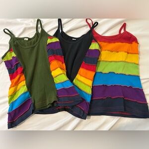 Y2K Rainbow Patchwork Tank Bundle Festival Boho Hippie Cami Tops Lot